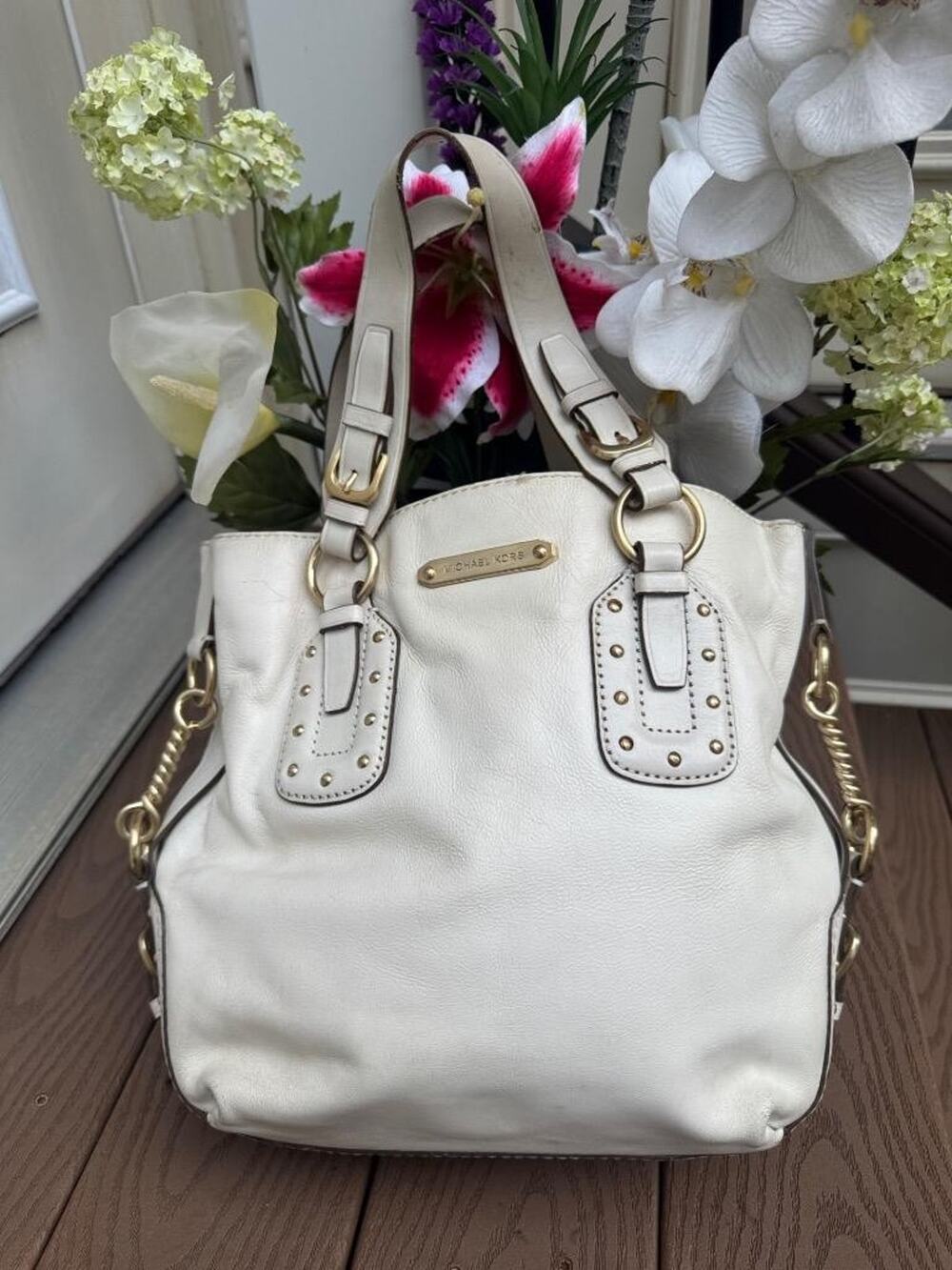 MICHAEL MICHAEL KORS Studded Leather Satchel TOTE BAG (PU150